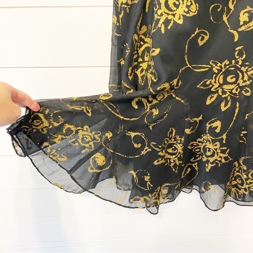 Lauren Ralph Lauren | Y2K Style Gold Floral Black A-Line Skirt Size Large - Picture 5 of 8